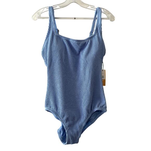 Kona Sol Full Coverage Pucker Square Neck One Piece Swimsuit size S Blue CL1 - Picture 2 of 10